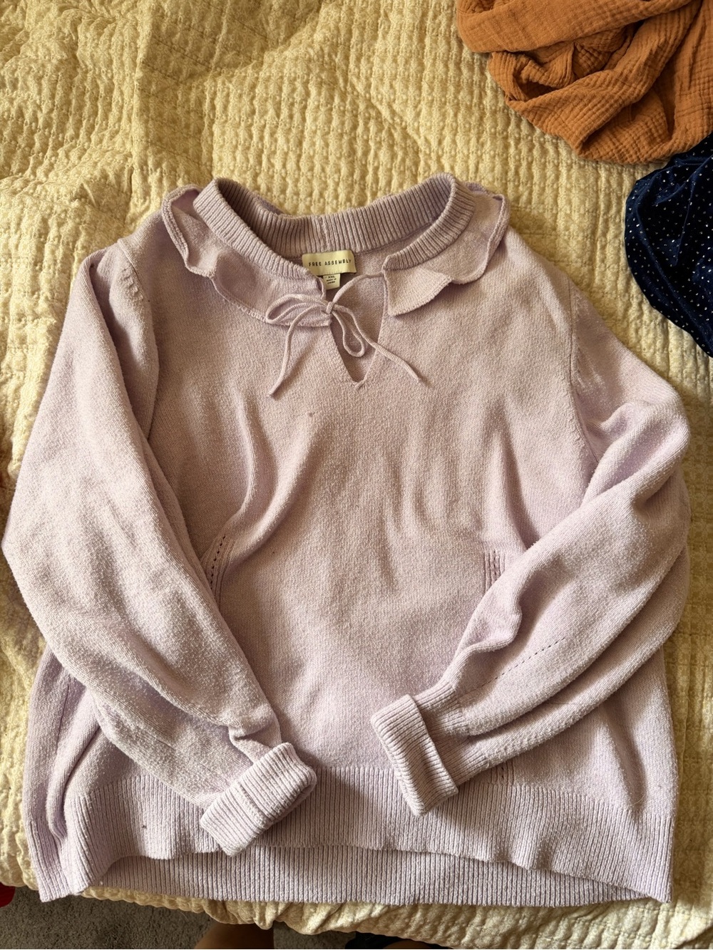 Ruffle Collar Tie-Neck Sweater in Soft Lilac
